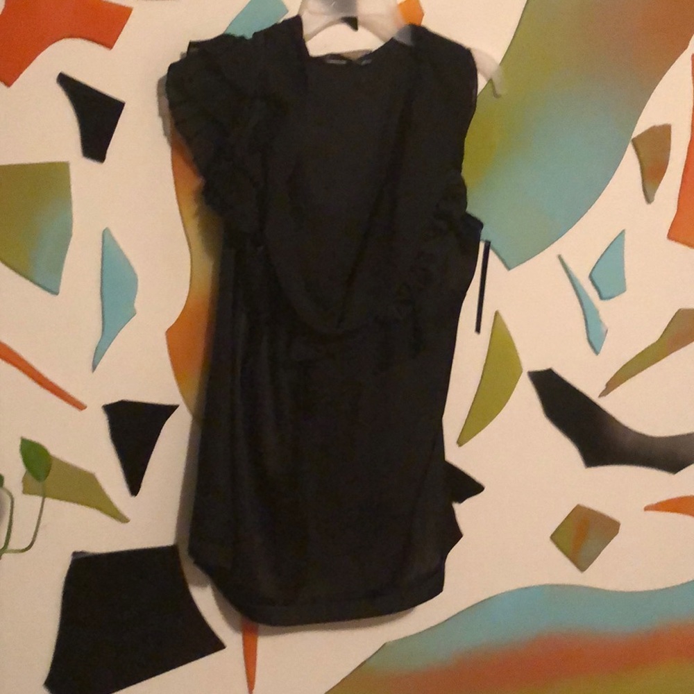 Black ruffled sheer blouse